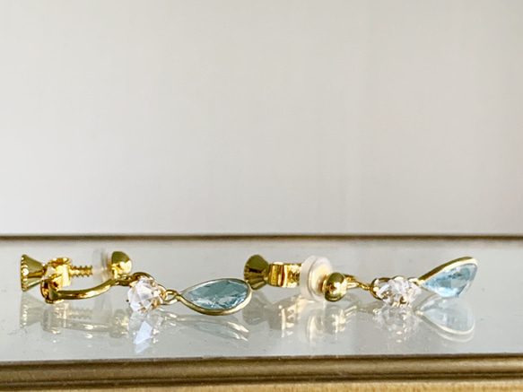 [4 月和 11 月的生日石] 天藍色托帕石和赫基默鑽石耳環，是變化的路標 第3張的照片