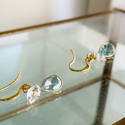 [4 月和 11 月的生日石] 天藍色托帕石和赫基默鑽石耳環，是變化的路標 第5張的照片