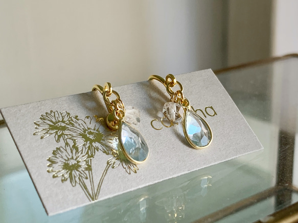 [4 月和 11 月的生日石] 天藍色托帕石和赫基默鑽石耳環，是變化的路標 第9張的照片