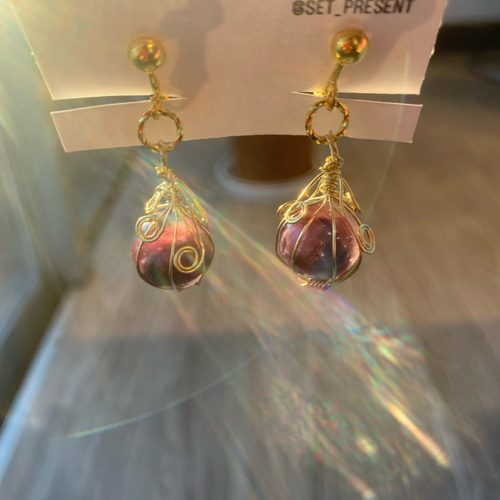 紫と青のワイヤーラッピングイヤリング ピアス イヤリング