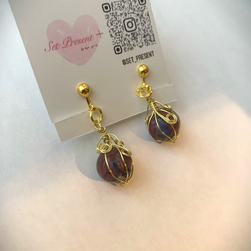 紫と青のワイヤーラッピングイヤリング ピアス イヤリング