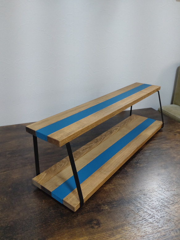 スパイスキッチンラック　台形アイアン✕木製2段棚 ディスプレイラック 4枚目の画像