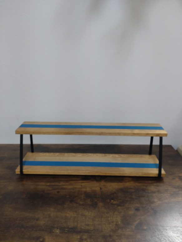 スパイスキッチンラック　台形アイアン✕木製2段棚 ディスプレイラック 8枚目の画像