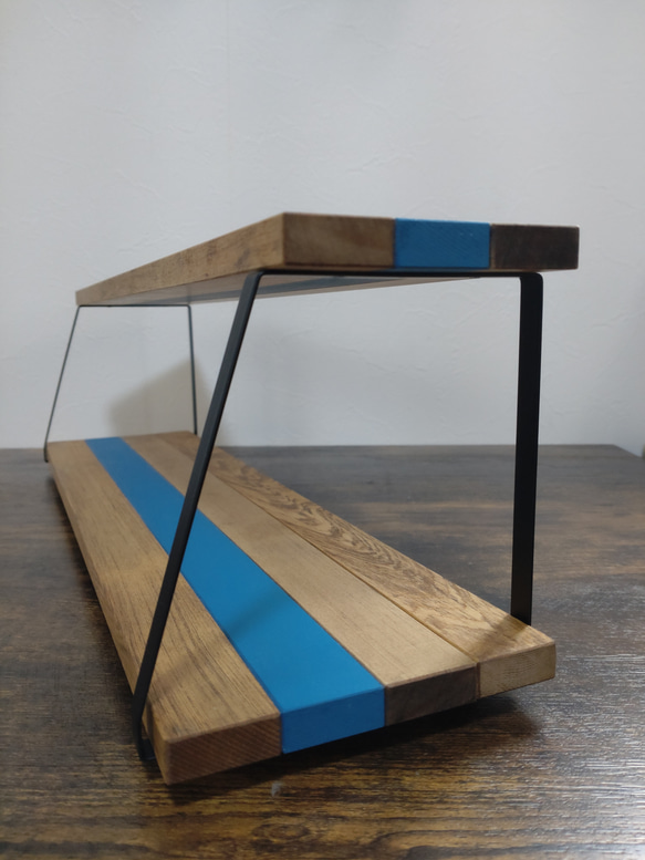スパイスキッチンラック　台形アイアン✕木製2段棚 ディスプレイラック 9枚目の画像