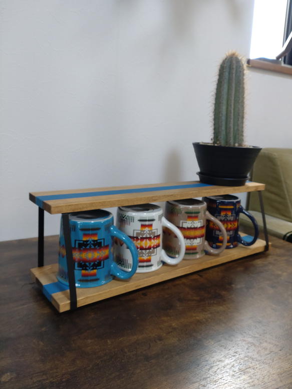 スパイスキッチンラック　台形アイアン✕木製2段棚 ディスプレイラック 2枚目の画像