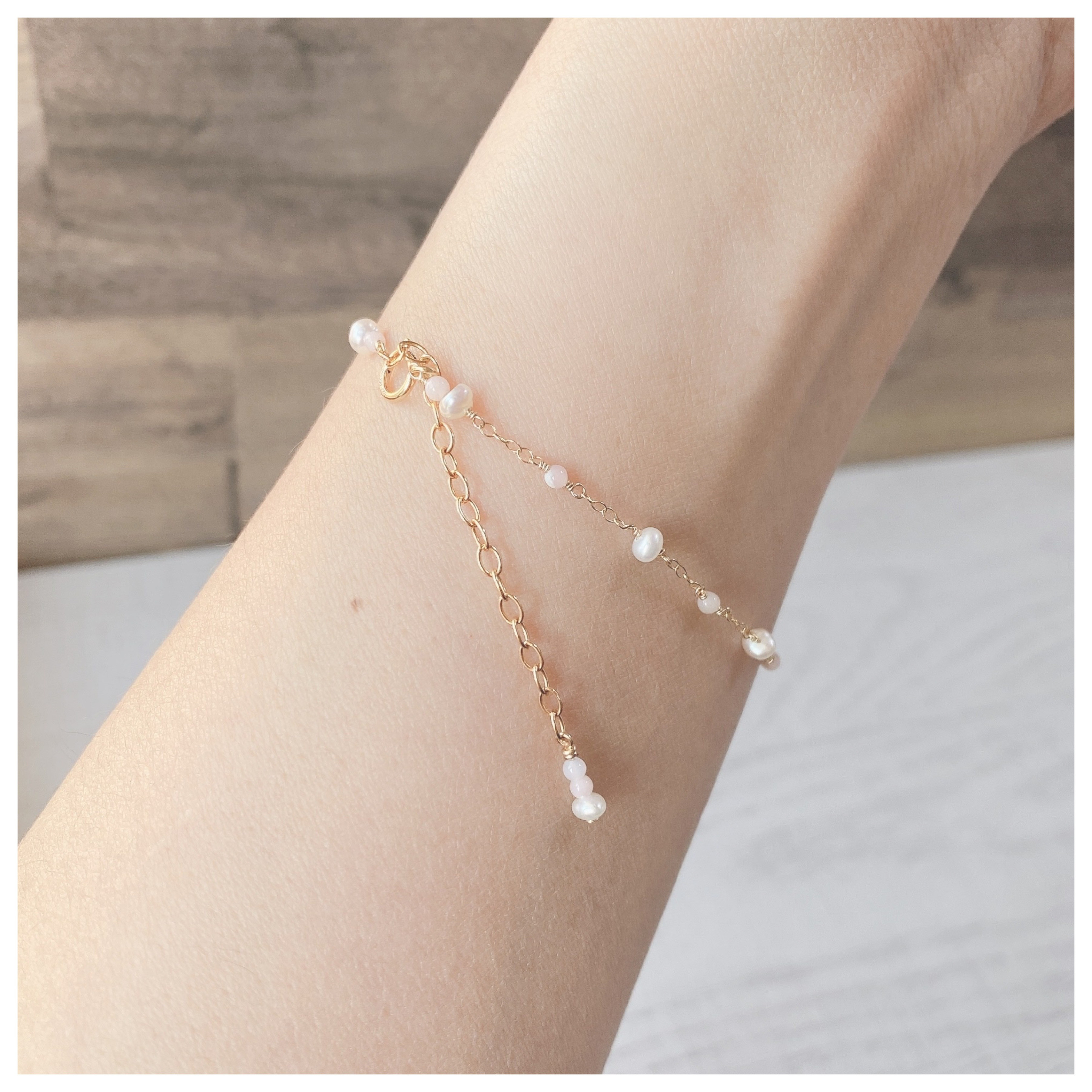 k14gf ステーションブレスレット No.2（ピンクオパール、淡水パール）