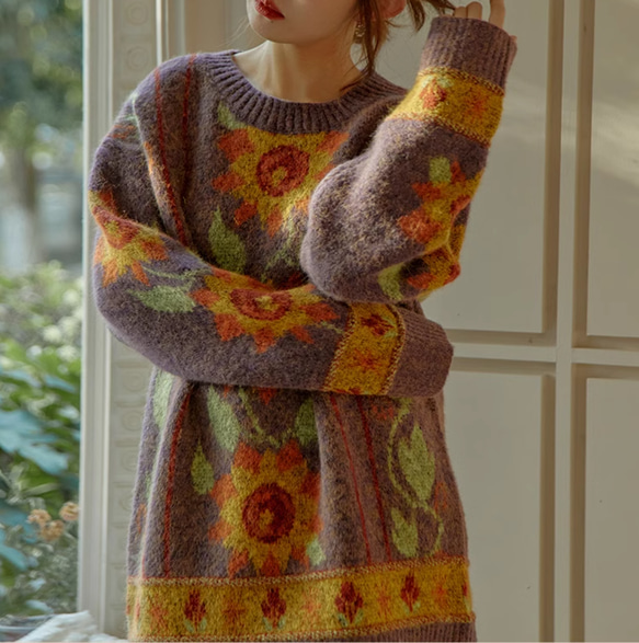 ❣️手編み 秋冬の厚手セーター.ワパワパ モチモチニット ニットプルオーバー 2枚目の画像