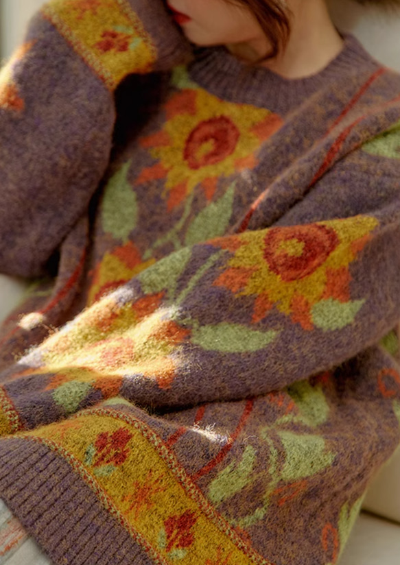 ❣️手編み 秋冬の厚手セーター.ワパワパ モチモチニット ニットプルオーバー 3枚目の画像