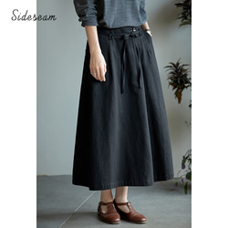 テンセルコットン混紡スカート ウエスト紐付き シンプルスカート