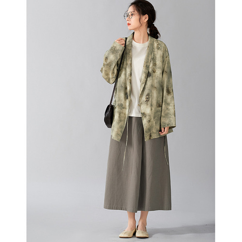 テンセルコットン混紡スカート ウエスト紐付き シンプルスカート