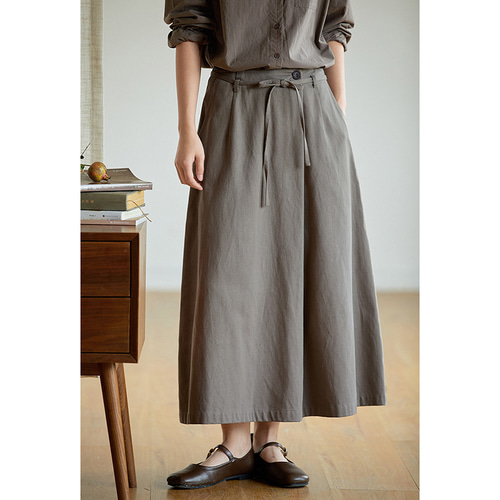 テンセルコットン混紡スカート ウエスト紐付き シンプルスカート