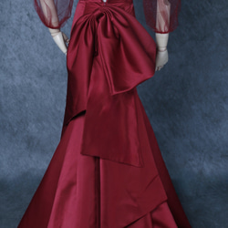 送料無料！ウェディングドレス  カラードレス  ワインレッド  ふっくら柔らかなバックリボン  取り外し袖    花嫁 11枚目の画像