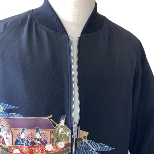 め1229着物リメイク正絹古布色留袖ジップアップスカジャンハンドメイドMサイズ め1229着物リメイク正絹古布色留袖ジップアップスカジャン