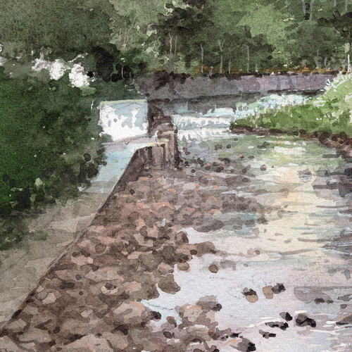 透明水彩画 黒川温泉田ノ原川渓流 街並み 風景 原画 水彩紙 絵画 透明水彩画 黒川温泉田ノ原川渓流 街並み 風景 原画 水彩紙 絵画