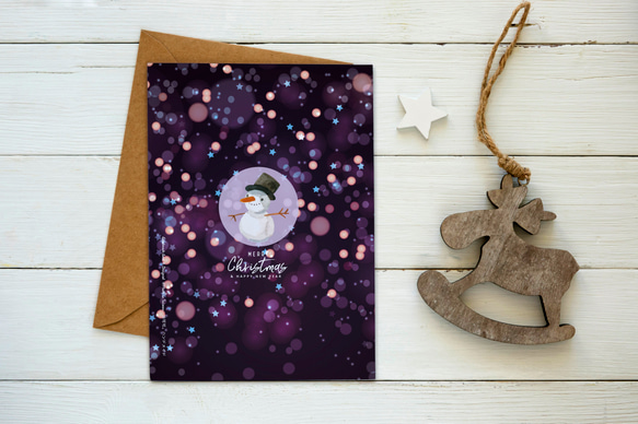 紫夜裡的小雪人聖誕卡【CM17034】洛可可草莓 WELKIN手創明信片 第3張的照片