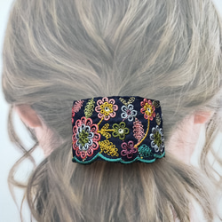 【250】インド刺繍　バレッタ　ポニーバレッタ　ポニーテール　ヘアアクセサリー 3枚目の画像