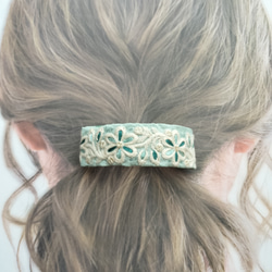 【156】インド刺繍　バレッタ　ポニーバレッタ　ポニーテール　ヘアアクセサリー 1枚目の画像