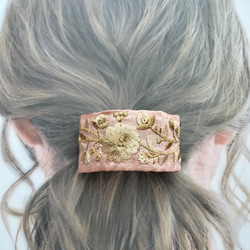 【149】インド刺繍　バレッタ　ポニーバレッタ　ポニーテール　ヘアアクセサリー 1枚目の画像