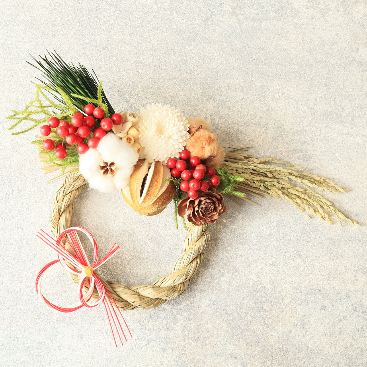 即日発送】しめ縄飾り～ドライフラワー・ソラフラワー・木の実・水引き