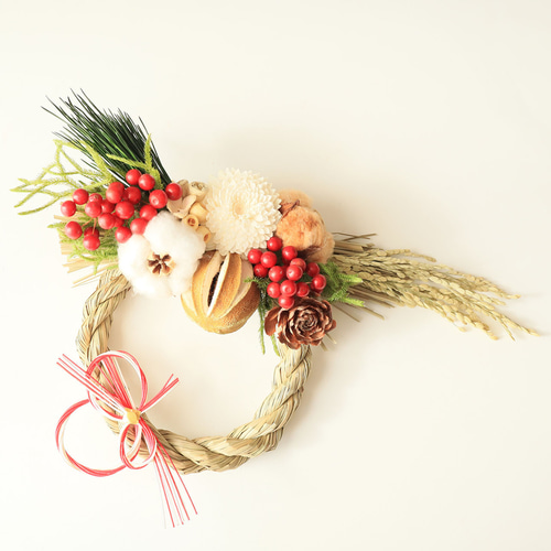 即日発送】しめ縄飾り～ドライフラワー・ソラフラワー・木の実・水引き