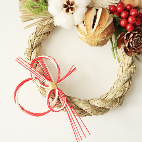 即日発送】しめ縄飾り～ドライフラワー・ソラフラワー・木の実・水引き