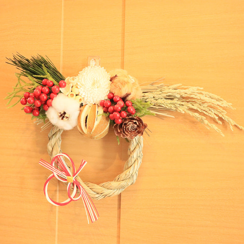 即日発送】しめ縄飾り～ドライフラワー・ソラフラワー・木の実・水引き