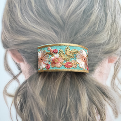 【162】インド刺繍　バレッタ　ポニーバレッタ　ポニーテール　ヘアアクセサリー 1枚目の画像