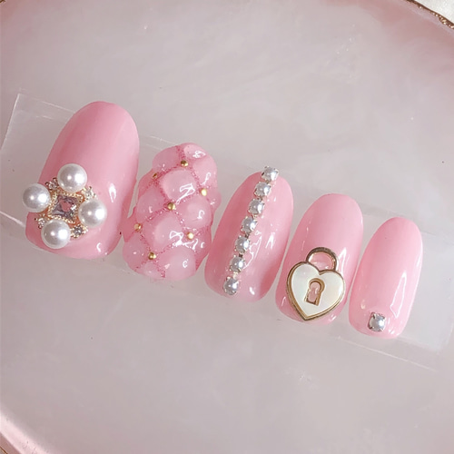 No.025】ネイルチップ♡ハートネイル♡ピンクネイル♡推しネイル