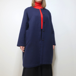 雙面羊毛材質❣️寬鬆肩部繭型大衣（羊毛/海軍藍） 第13張的照片