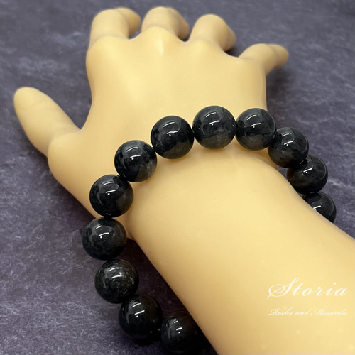 13mm ジェダイト(黒翡翠)ブレスレット【ミャンマー産 13mm ジェダイト(黒翡翠)ブレスレット【ミャンマー産
