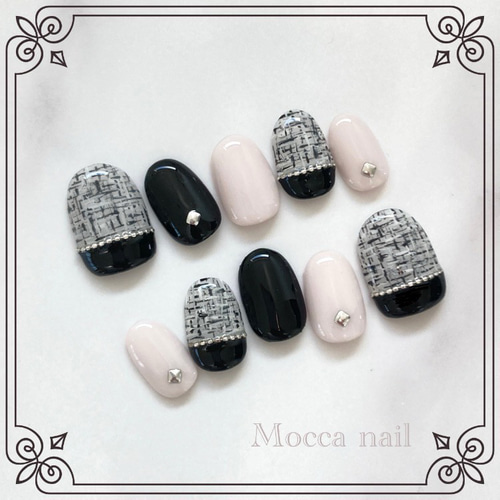 ♡モノトーンツイードネイル♡ ネイルチップハンドメイド