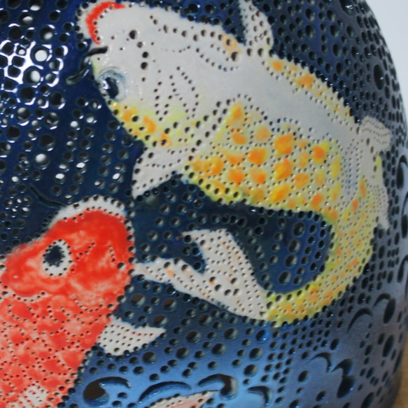 陶器ランプシェード通販やす波窯の『昇鯉』(D001)はおしゃれな手作り作品です 6枚目の画像