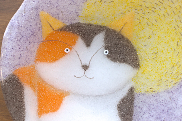 【ガラス】三毛猫 動物の顔の小皿 #1 3枚目の画像
