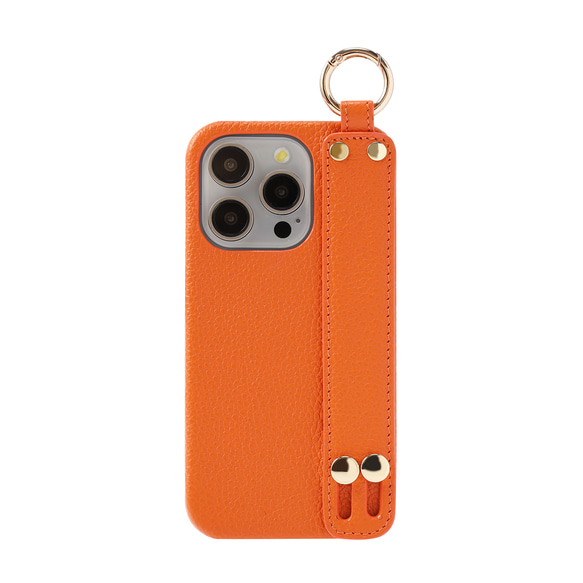 高級 iPhone15 / Plus / Pro / ProMax 本牛革 カバー ケース ベルト ストラップ オレンジ 5枚目の画像