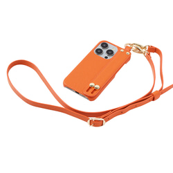 高級 iPhone15 / Plus / Pro / ProMax 本牛革 カバー ケース ベルト ストラップ オレンジ 7枚目の画像