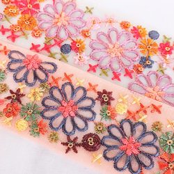 【50cm】【50mm幅】インド刺繍リボン　ホワイト刺繍　フリンジ　フラワー　ハンドメイド　手芸　R043 2枚目の画像