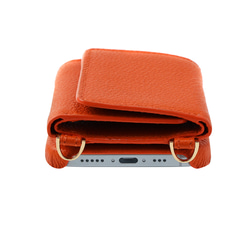 iPhone15 / Plus / Pro / ProMax 本牛革 カバー 財布付き ケース オレンジ ストラップ付 12枚目の画像