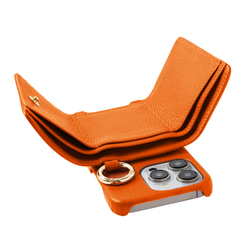 iPhone15 / Plus / Pro / ProMax 本牛革 カバー 財布付き ケース オレンジ ストラップ付 6枚目の画像