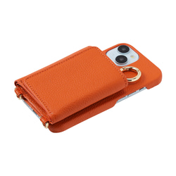 iPhone15 / Plus / Pro / ProMax 本牛革 カバー 財布付き ケース オレンジ ストラップ付 8枚目の画像