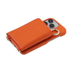 iPhone15 / Plus / Pro / ProMax 本牛革 カバー 財布付き ケース オレンジ ストラップ付 9枚目の画像