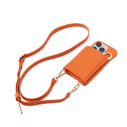 iPhone15 / Plus / Pro / ProMax 本牛革 カバー 財布付き ケース オレンジ ストラップ付 13枚目の画像