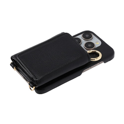 iPhone15 / Plus / Pro / ProMax 本牛革 カバー 財布付き ケース ブラック ストラップ付 10枚目の画像