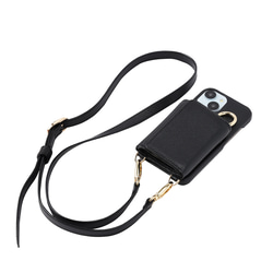 iPhone15 / Plus / Pro / ProMax 本牛革 カバー 財布付き ケース ブラック ストラップ付 6枚目の画像