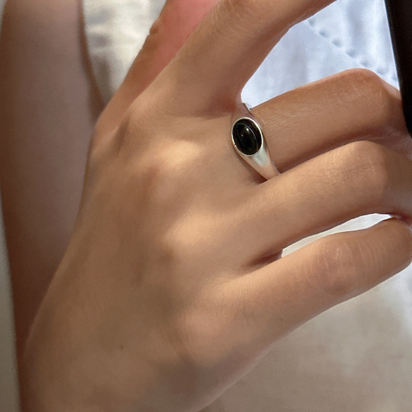 指輪　シルバー925  マット　ブラック瑪瑙　ホワイト瑪瑙　　リング　金属アレルギー対応　指輪　フリーサイズ　 5枚目の画像