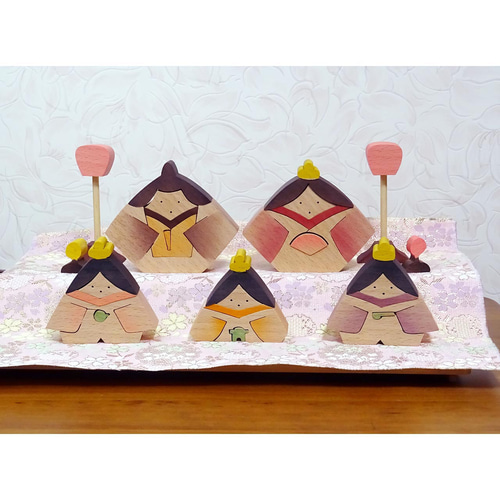 二段飾り組木のかわいいお雛様 木製 手作り木工 #2 ひな人形・雛飾り