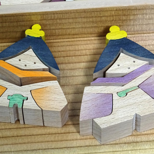 二段飾り組木のかわいいお雛様 木製 手作り木工 #2 ひな人形・雛飾り
