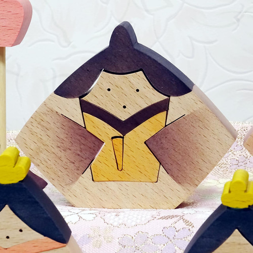 二段飾り組木のかわいいお雛様 木製 手作り木工 #2 ひな人形・雛飾り