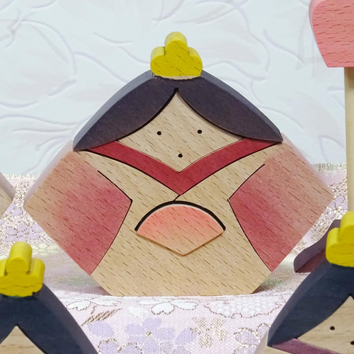 二段飾り組木のかわいいお雛様 木製 手作り木工 #2 ひな人形・雛飾り