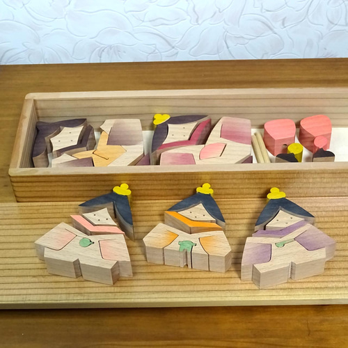二段飾り組木のかわいいお雛様 木製 手作り木工 #2 ひな人形・雛飾り