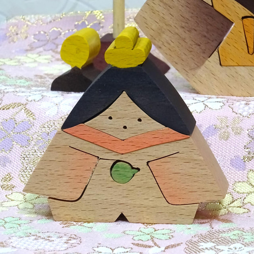 二段飾り組木のかわいいお雛様 木製 手作り木工 #2 ひな人形・雛飾り